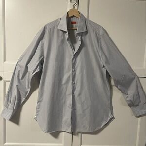 Isaia Napoli Bengal light blue/white Striped Cotton Shirt-Italy button-front